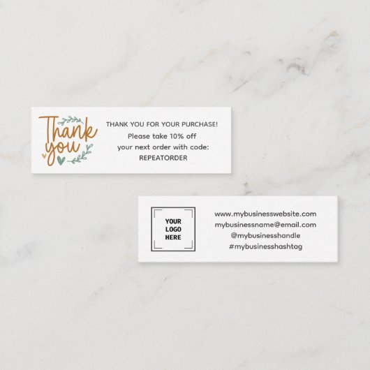 Boho script handwriting thank you logo mini visitekaartje (Voorkant / Achterkant)