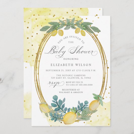 Boho Script Lemon Citrus Zomer Baby shower Kaart (Voorkant / Achterkant)