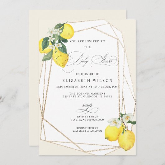 Boho Script Lemon Citrus Zomer Baby shower Kaart (Voorkant / Achterkant)