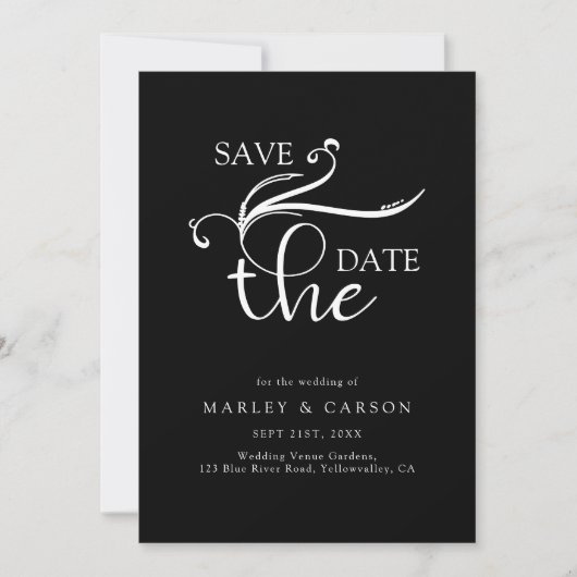 Boho Script Minimalist Black Wedding Save The Date (Voorkant)
