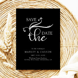 Boho Script Minimalist Black Wedding Save The Date