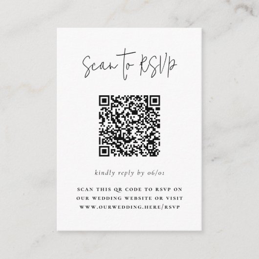 Boho Script Moderne QR Code Foto Huwelijksreactie Informatiekaartje (Voorkant)