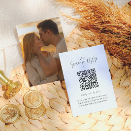 Boho Script Moderne QR Code Foto Huwelijksreactie Informatiekaartje