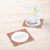 Boho Script Ochre Roze Bloem Bruiloft Custom Kartonnen Onderzetters (Insitu)