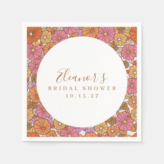 Boho Script Ochre Roze Bloemige Bruiloft Custom Servet (Voorkant)