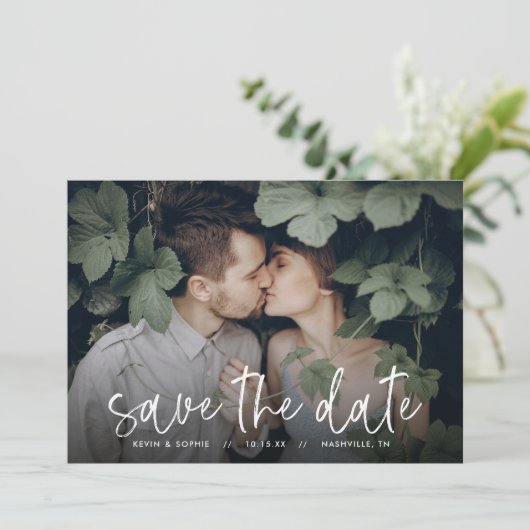 Boho Script Photo Overlay Save the Date (Staand voorkant)