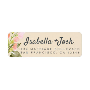 Boho Script Pink Floral Wedding Return Address Etiket