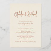 Boho Script QR Code Cream Bruiloft Luxe Echt Folie Uitnodiging (Voorkant)