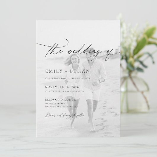 Boho Script QR Code Fotobruiloft Kaart (Staand voorkant)