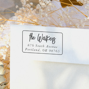 Boho Script Rechthoekig Frame Retouradres Rubberstempel
