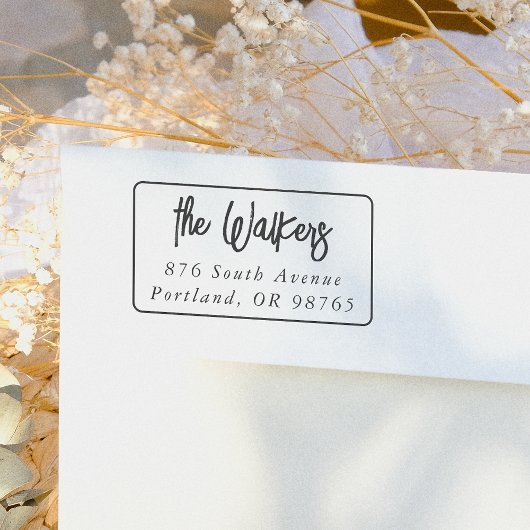 Boho Script Rechthoekig Frame Retouradres Rubberstempel