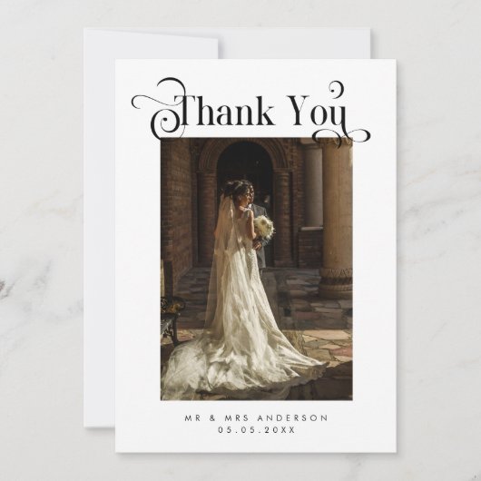 Boho Script Retro Photo Weddenschap Romantic Bedankkaart (Voorkant)