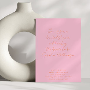 Boho Script Roze en Oranje Moderne Bruidsjurk Show Kaart