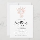 Boho script stoffig roos bloemenkruisdoop kaart (Voorkant)