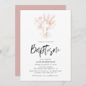 Boho script stoffig roos bloemenkruisdoop kaart (Voorkant / Achterkant)