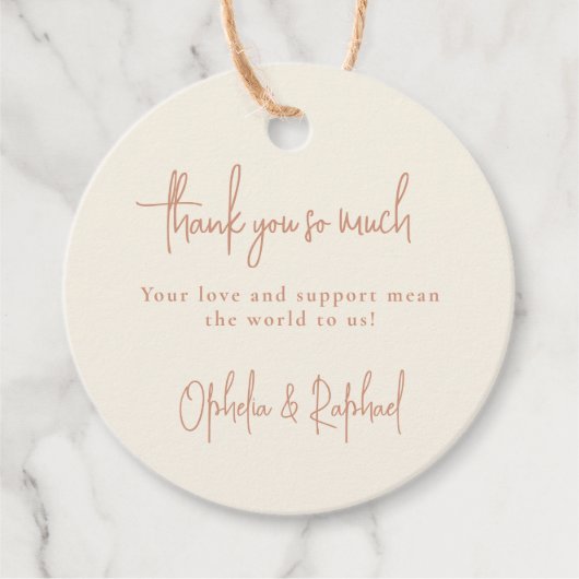 Boho Script Terracotta Cream Bruiloft Dank u Bedankjes Labels (Voorkant)