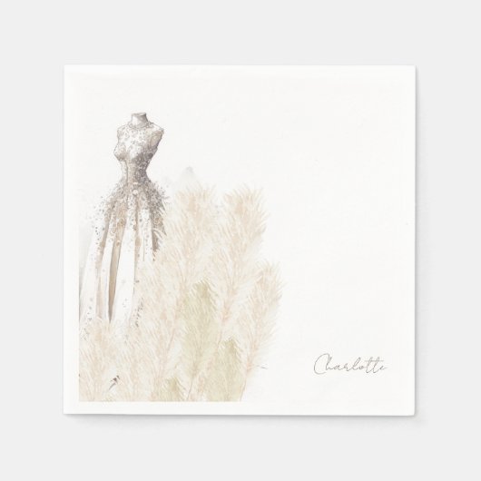 Boho Script Trouwjurk Vrijgezellenfeest Cocktail Servet (Voorkant)