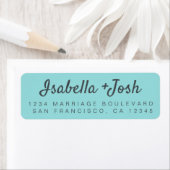 Boho Script Turquoise Trouw Retouradres Etiket (Insitu)