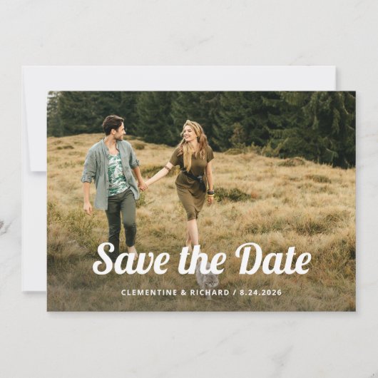 Boho Script | Twee foto- en QR-code Save The Date (Voorkant)