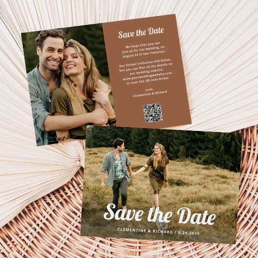 Boho Script | Twee foto- en QR-code Save The Date