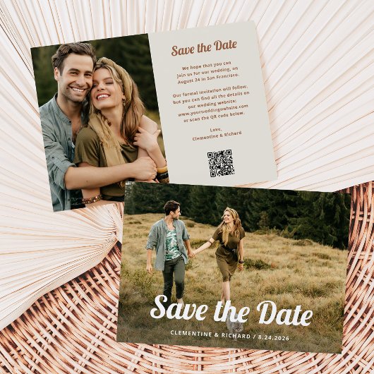 Boho Script | Twee foto- en QR-code Save The Date