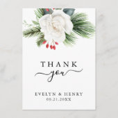 Boho Script Typography Evergreen Wedding Thank You Notitiekaartje (Voorkant)