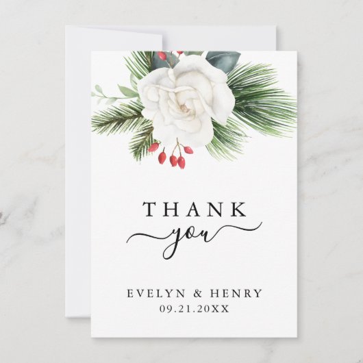 Boho Script Typography Evergreen Wedding Thank You Notitiekaartje (Voorkant)