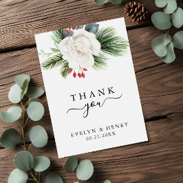 Boho Script Typography Evergreen Wedding Thank You Notitiekaartje