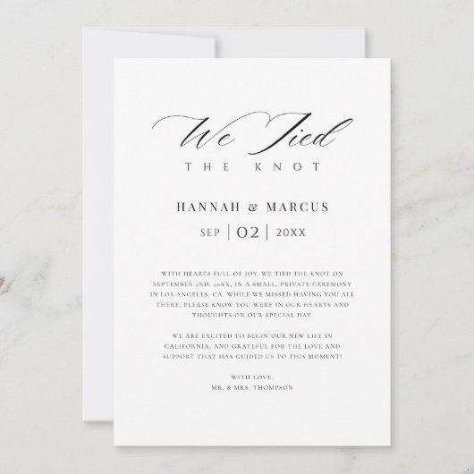 Boho Script We Tied The Knot Moderne Trouwfoto Aankondiging (Voorkant)