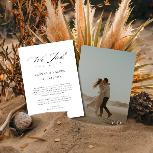 Boho Script We Tied The Knot Moderne Trouwfoto Aankondiging