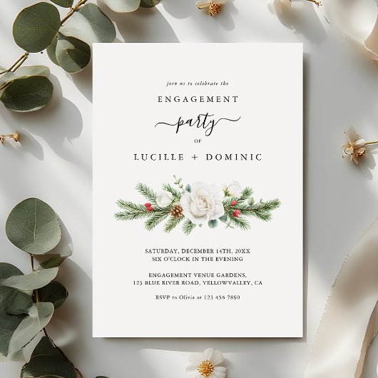 Boho Script Winter Evergreen Engagement Party Kaart