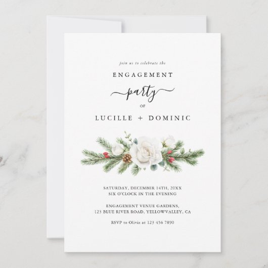 Boho Script Winter Evergreen Engagement Party Kaart (Voorkant)