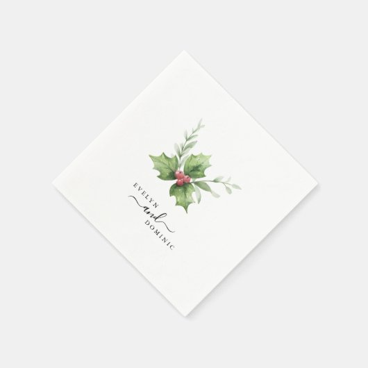 Boho Script Winter Greenery Evergreen Trouwpapier Servet (Hoek)