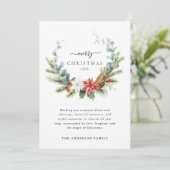 Boho Script Winter Greenery Vrolijk Kerstfeest Feestdagenkaart (Staand voorkant)