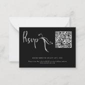 Boho Script Zwarte Trouw QR Code Budget RSVP Kaart Notitiekaartje (Voorkant)