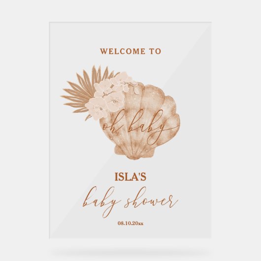 Boho Seashell Baby shower Welkom Acryl Bord (Voorkant)
