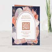 Boho Seashells Nautical Navy Blue QR Code Wedding (Achterkant)