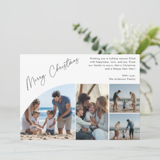 Boho Semi Arch 4 Foto Familie Nautische Kerstmis Feestdagenkaart (Staand voorkant)
