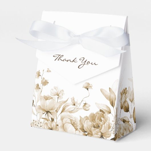 Boho Sepia Waterverf Bloemen Tent Favor Box Bedankdoosjes (Voorkant Zijde)