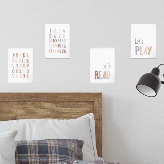Boho set van 4 ABC, nummers, laten lezen en spelen (Slaapkamer)