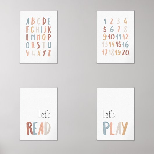 Boho set van 4 ABC, nummers, laten lezen en spelen (Voorkant)