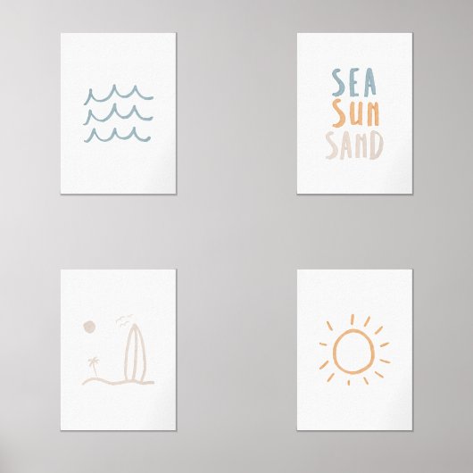 Boho set van 4 boho zee zon zand print (Voorkant)