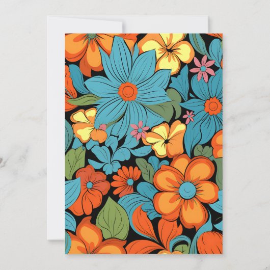 Boho Seventies Retro Bloemenbruiloft Kaart (Achterkant)