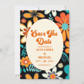 Boho Seventies Retro Bloemenbruiloft Save The Date (Voorkant)