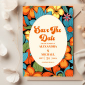 Boho Seventies Retro Bloemenbruiloft Save The Date