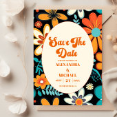 Boho Seventies Retro Bloemenbruiloft Save The Date