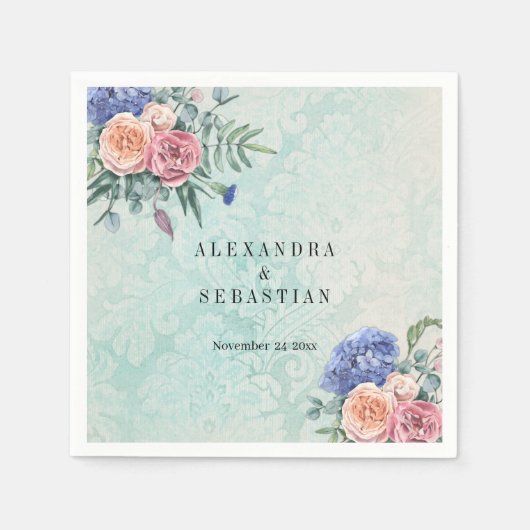 Boho Shabby Chique Bloemen Groene Rustieke Bruilof Servet (Voorkant)