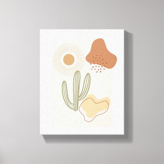 Boho Shapes Abstract Beige Terracotta Sun Cactus Canvas Afdruk (Voorkant)