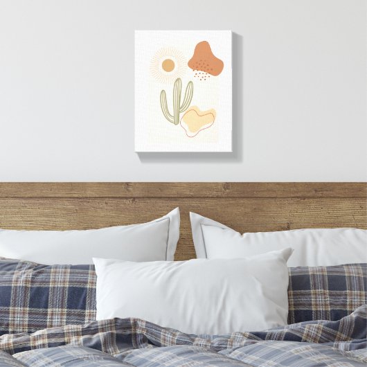 Boho Shapes Abstract Beige Terracotta Sun Cactus Canvas Afdruk (Insitu (Slaapkamer))