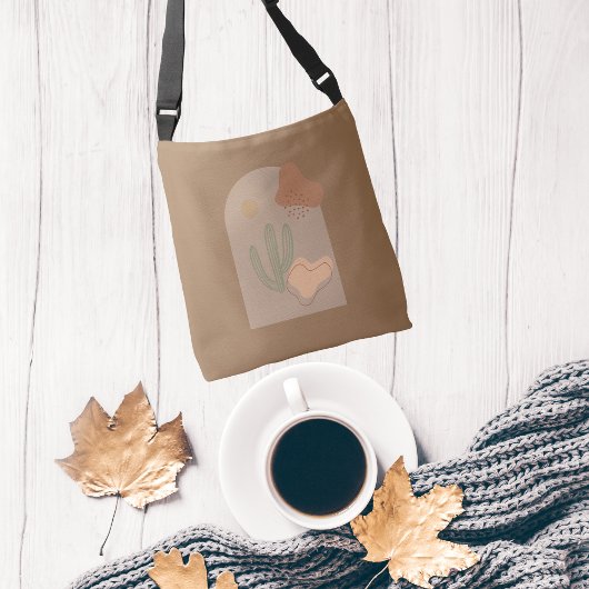 Boho Shapes Abstract Beige Terracotta Sun Cactus Crossbody Tas